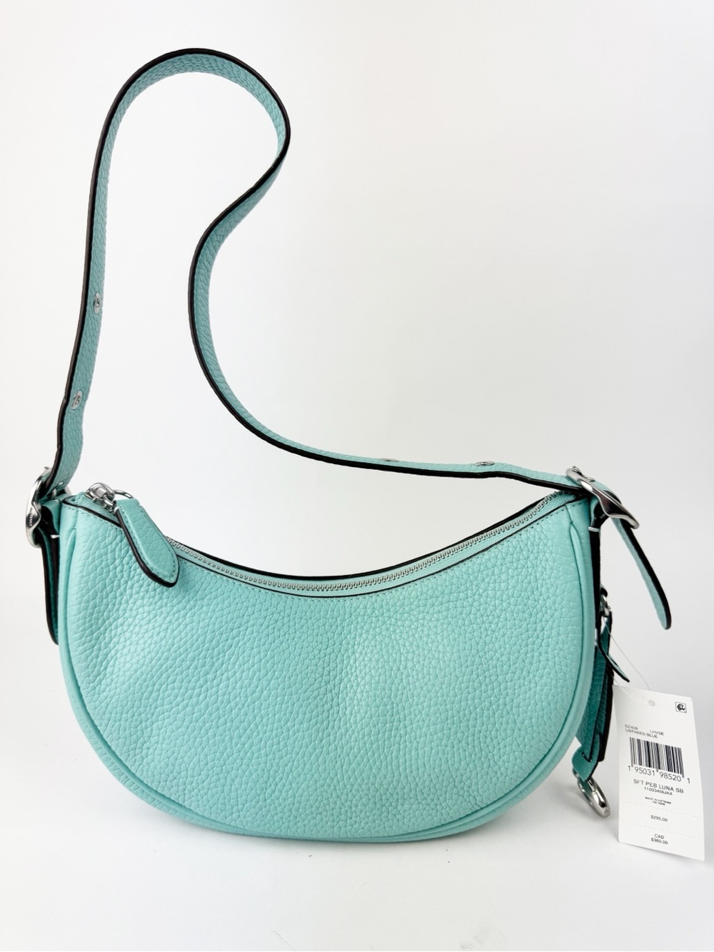 Coach Luna Crescent Faded Blue Pebbled Leather Shoulder Bag NWT CC439 - Picture 7 of 7